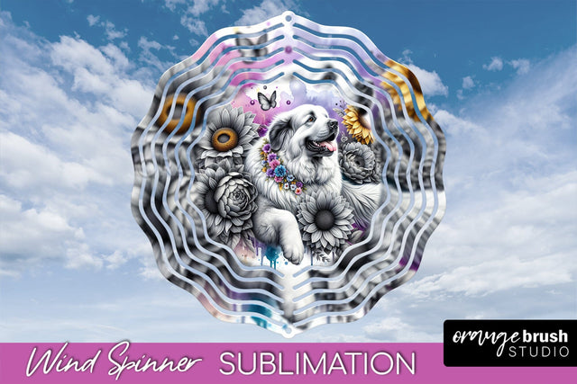 Great Pyrenees Wind Spinner, Dog Mom Floral Wind Spinner Sublimation Sublimation OrangeBrushStudio 