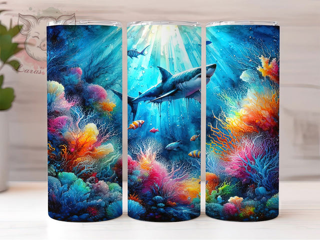 Great White Shark 20oz Tumbler Wrap, Ocean Theme Mug, Marine Life Cup, Great White Shark Design, Underwater Scene Wrap, Sea Creature Tumbler, Sublimation Tumbler Wrap Sublimation Lara' s Designs 