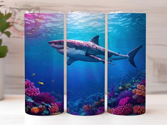 Great White Shark 20oz Tumbler Wrap, Ocean Theme Mug, Marine Life Cup, Great White Shark Design, Underwater Scene Wrap, Sea Creature Tumbler, Sublimation Tumbler Wrap Sublimation Lara' s Designs 