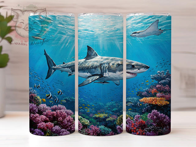 Great White Shark 20oz Tumbler Wrap, Ocean Theme Mug, Marine Life Cup, Great White Shark Design, Underwater Scene Wrap, Sea Creature Tumbler, Sublimation Tumbler Wrap Sublimation Lara' s Designs 