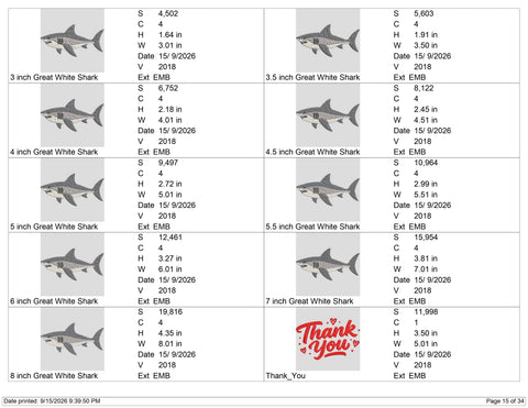 Great White Shark Embroidery Design – Ocean Predator Shark Machine Embroidery File Embroidery/Applique DESIGNS PatternFeed8 