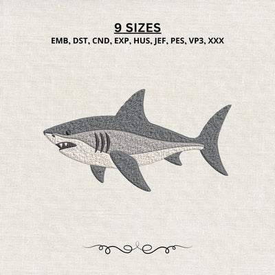 Great White Shark Embroidery Design – Ocean Predator Shark Machine Embroidery File Embroidery/Applique DESIGNS PatternFeed8 