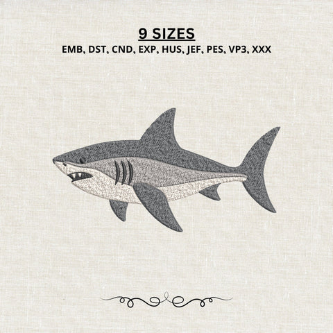Great White Shark Embroidery Design – Ocean Predator Shark Machine Embroidery File Embroidery/Applique DESIGNS PatternFeed8 