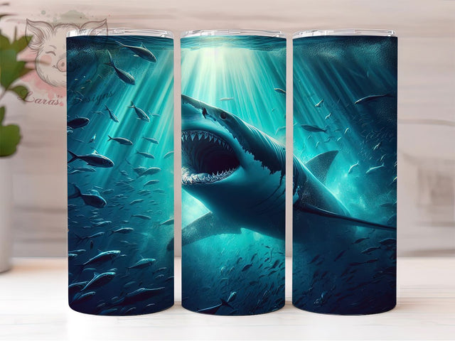 Great White Shark Ocean Tumbler, Ocean Predator Wrap, 20oz Tumbler Sublimation, Deep Sea Marine Life, Jaws Inspired Design, Underwater Wildlife Art, Shark Lover Gift Sublimation Lara' s Designs 