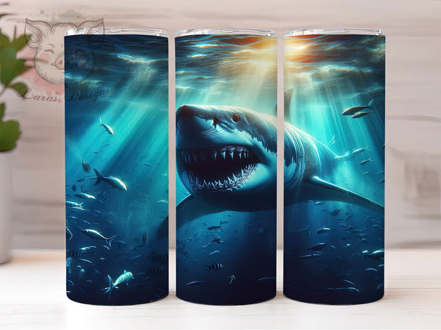 Great White Shark Ocean Tumbler, Ocean Predator Wrap, 20oz Tumbler Sublimation, Deep Sea Marine Life, Jaws Inspired Design, Underwater Wildlife Art, Shark Lover Gift Sublimation Lara' s Designs 