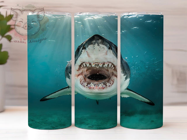 Great White Shark Underwater 20oz Tumbler, Great White Shark, Underwater Design, Ocean Motif, Sublimation Wrap, 20oz Tumbler, Marine Aesthetic, Deep Sea Charm Sublimation Lara' s Designs 