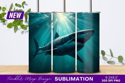 Great White Shark Underwater Sunlight Tumbler Png Sublimation Regulrcrative 