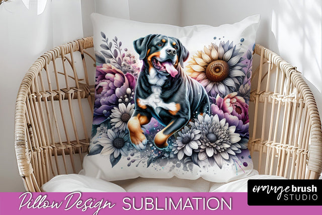 Greater Swiss Mountain Pillow Cover - Dog Mom Floral Pillow Sublimation Sublimation OrangeBrushStudio 