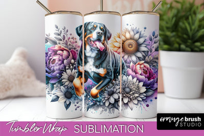 Greater Swiss Mountain Tumbler Wrap - Dog Mom Floral Tumbler Sublimation Sublimation OrangeBrushStudio 