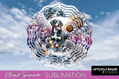 Greater Swiss Mountain Wind Spinner, Dog Mom Floral Wind Spinner Sublimation Sublimation OrangeBrushStudio 