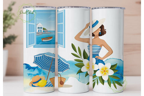 Greece Scenic Watercolor 20oz Tumbler Sublimation PixelChick 
