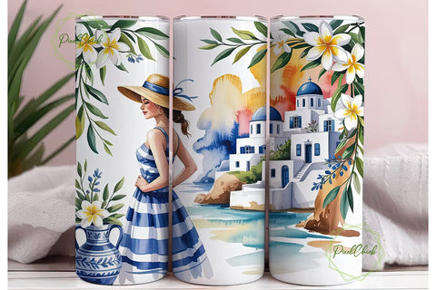 Greece Scenic Watercolor 20oz Tumbler Sublimation PixelChick 