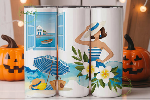 Greece Scenic Watercolor 20oz Tumbler Sublimation PixelChick 