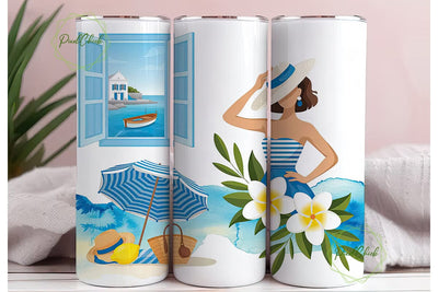 Greece Scenic Watercolor 20oz Tumbler Sublimation PixelChick 