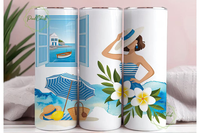 Greece Scenic Watercolor 20oz Tumbler Sublimation PixelChick 