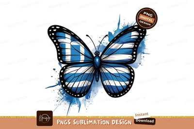 Greek Flag Butterfly Watercolor Style Art Sublimation Designangry 