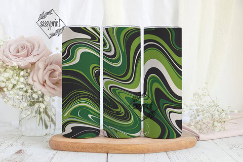 Green Black White Fluid Art 20oz Tumbler Sublimation sassyprint 