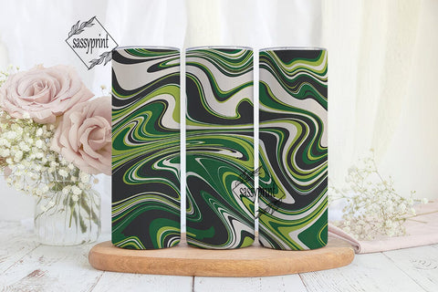 Green Black White Fluid Art 20oz Tumbler Sublimation sassyprint 