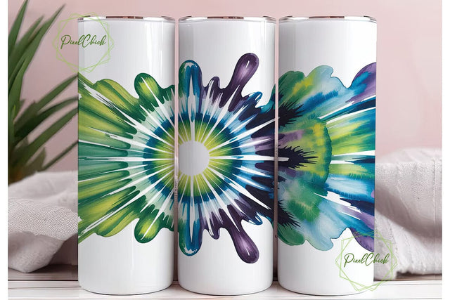 Green Blue Radial Tie Dye 20oz Tumbler Sublimation PixelChick 
