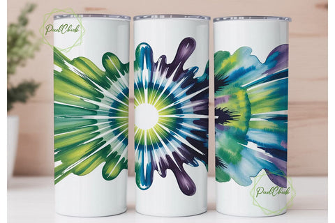 Green Blue Radial Tie Dye 20oz Tumbler Sublimation PixelChick 