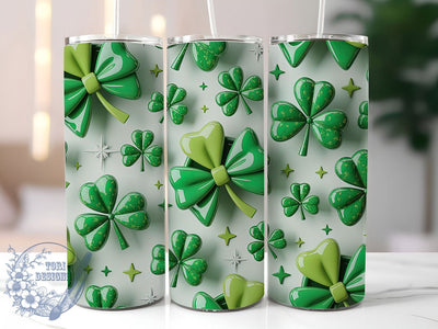 Green Bow Shamrock Tumbler, St. Patrick’s Tumbler, Stylish 20oz Wrap, Sublimation Design, Trendy Gift Idea, Irish Shamrock Wrap, Lucky Bow Tumbler Sublimation ToriDesigns 