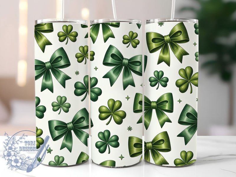 Green Bow Shamrock Tumbler, St. Patrick’s Tumbler, Stylish 20oz Wrap, Sublimation Design, Trendy Gift Idea, Irish Shamrock Wrap, Lucky Bow Tumbler Sublimation ToriDesigns 