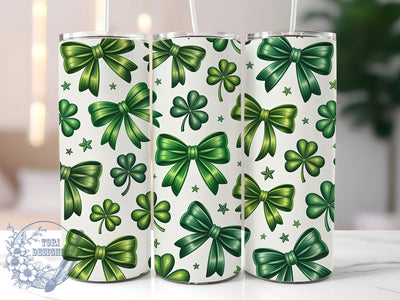 Green Bow Shamrock Tumbler, St. Patrick’s Tumbler, Stylish 20oz Wrap, Sublimation Design, Trendy Gift Idea, Irish Shamrock Wrap, Lucky Bow Tumbler Sublimation ToriDesigns 