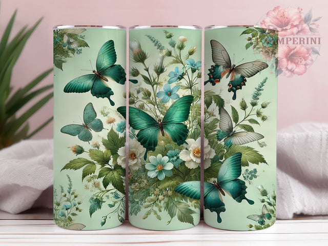 Green Butterfly Floral 20oz Tumbler Wrap, 20oz Sublimation Design, Nature Inspired Drinkware, Unique Gift Idea, Colorful Tumbler Pattern, Butterfly Floral Design Sublimation Li Zamperini 