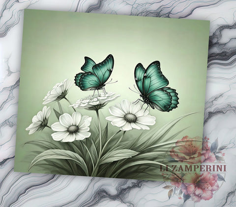 Green Butterfly Floral 20oz Tumbler Wrap, 20oz Sublimation Design, Nature Inspired Drinkware, Unique Gift Idea, Colorful Tumbler Pattern, Butterfly Floral Design Sublimation Li Zamperini 