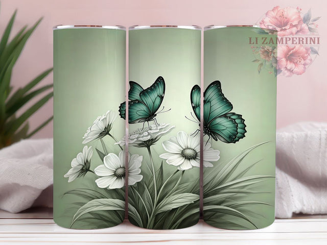 Green Butterfly Floral 20oz Tumbler Wrap, 20oz Sublimation Design, Nature Inspired Drinkware, Unique Gift Idea, Colorful Tumbler Pattern, Butterfly Floral Design Sublimation Li Zamperini 