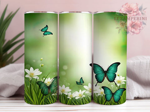 Green Butterfly Floral 20oz Tumbler Wrap, 20oz Sublimation Design, Nature Inspired Drinkware, Unique Gift Idea, Colorful Tumbler Pattern, Butterfly Floral Design Sublimation Li Zamperini 
