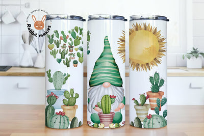 Green Cactus Gnomes 20 oz Skinny Tumbler Sublimation Design, Plant Lover Instant Digital Download PNG Sublimation Rabbitmakies 