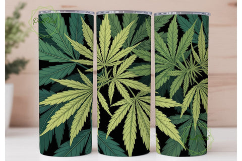 Green Cannabis Leaves 20oz Tumbler Wrap Sublimation PixelChick 