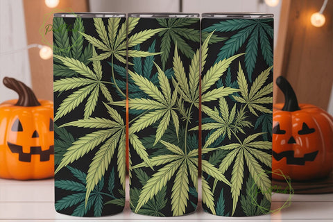Green Cannabis Leaves 20oz Tumbler Wrap Sublimation PixelChick 