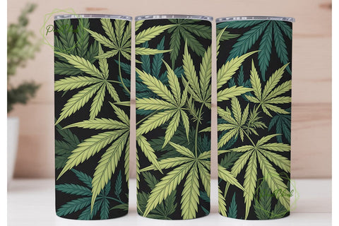 Green Cannabis Leaves 20oz Tumbler Wrap Sublimation PixelChick 
