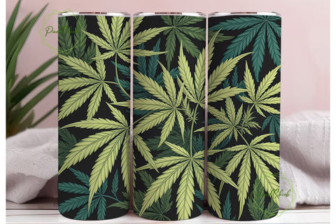 Green Cannabis Leaves 20oz Tumbler Wrap Sublimation PixelChick 