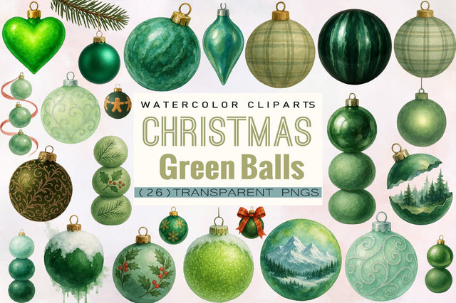 Green Christmas Balls Clipart Bundle Sublimation SVGArt 