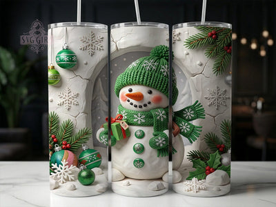 Green Christmas Snowman 20oz Tumbler, Green Snowman, Christmas Snowman, Green Christmas, Snowman Tumbler, Green Snowman PNG, Xmas Snowman PNG, 20oz Tumbler Wrap Sublimation SvggirlplusArt 