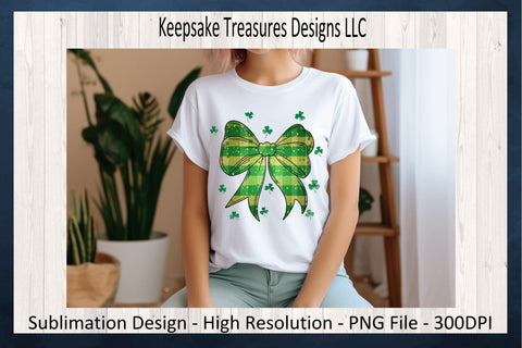 Green Coquette Bow, St. Patrick's Day Sublimation Shamrock PNG Design, Digital Download Sublimation Keepsake Treasures Designs LLC. 
