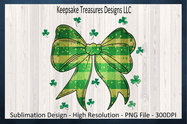 Green Coquette Bow, St. Patrick's Day Sublimation Shamrock PNG Design, Digital Download Sublimation Keepsake Treasures Designs LLC. 
