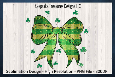 Green Coquette Bow, St. Patrick's Day Sublimation Shamrock PNG Design, Digital Download Sublimation Keepsake Treasures Designs LLC. 