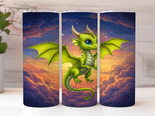 Green Dragon Fantasy 20oz Kids Tumbler, Kids Fantasy Cup, 20oz Tumbler Wrap, Dragon Sublimation Design, Mythical Creature Mug, Cute Dragon PNG, Fantasy Kids Tumbler Sublimation Lara' s Designs 