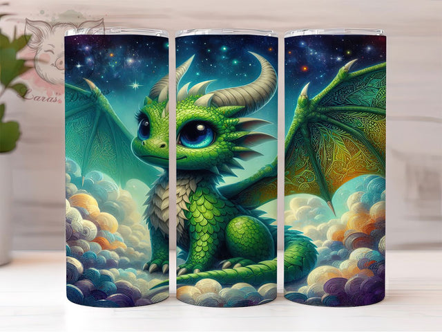 Green Dragon Fantasy 20oz Kids Tumbler, Kids Fantasy Cup, 20oz Tumbler Wrap, Dragon Sublimation Design, Mythical Creature Mug, Cute Dragon PNG, Fantasy Kids Tumbler Sublimation Lara' s Designs 