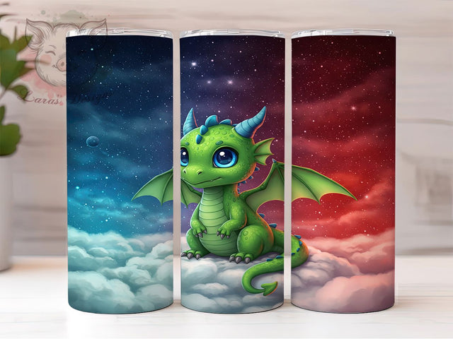 Green Dragon Fantasy 20oz Kids Tumbler, Kids Fantasy Cup, 20oz Tumbler Wrap, Dragon Sublimation Design, Mythical Creature Mug, Cute Dragon PNG, Fantasy Kids Tumbler Sublimation Lara' s Designs 