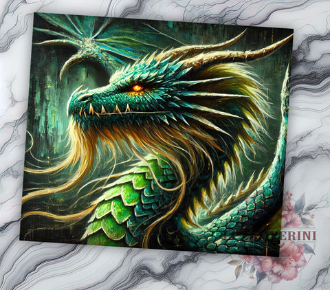 Green Dragon Fantasy Mythical Tumbler Wrap, Fantasy Tumbler, Sublimation Drinkware, Mythical Creature Gift, Custom Dragon Design, Unique Tumbler Wrap Sublimation Li Zamperini 
