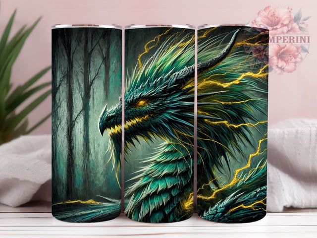 Green Dragon Fantasy Mythical Tumbler Wrap, Fantasy Tumbler, Sublimation Drinkware, Mythical Creature Gift, Custom Dragon Design, Unique Tumbler Wrap Sublimation Li Zamperini 