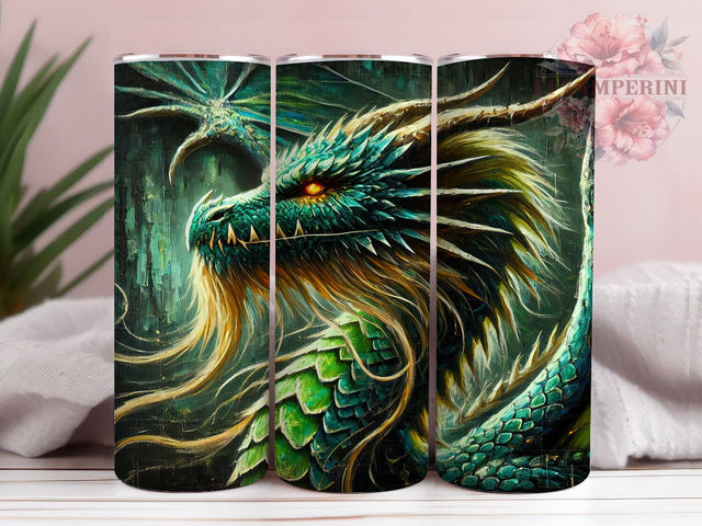Green Dragon Fantasy Mythical Tumbler Wrap, Fantasy Tumbler, Sublimation Drinkware, Mythical Creature Gift, Custom Dragon Design, Unique Tumbler Wrap Sublimation Li Zamperini 