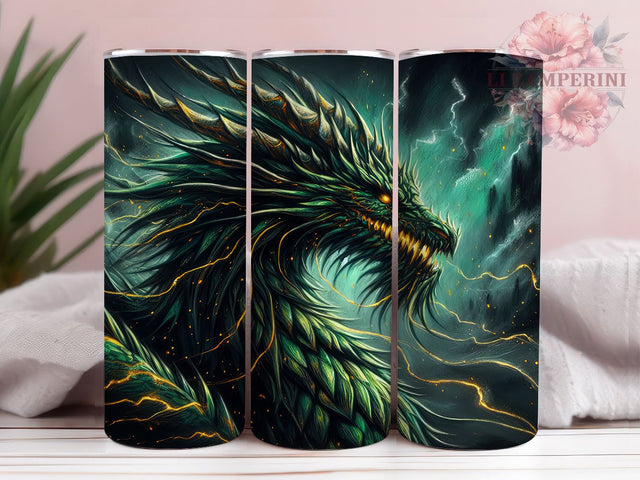Green Dragon Fantasy Mythical Tumbler Wrap, Fantasy Tumbler, Sublimation Drinkware, Mythical Creature Gift, Custom Dragon Design, Unique Tumbler Wrap Sublimation Li Zamperini 