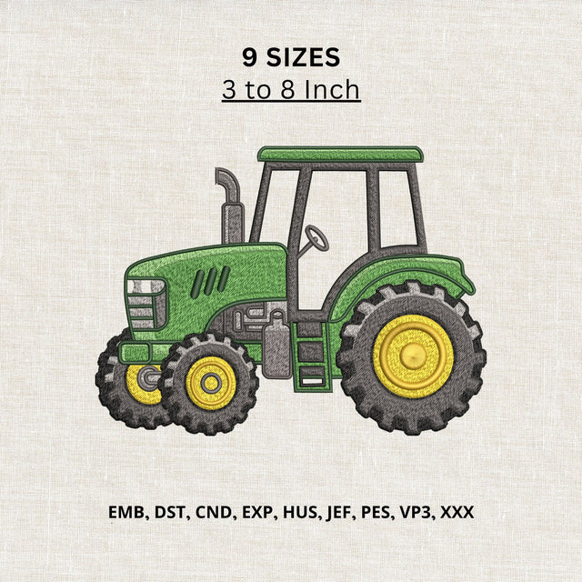Green Farm Tractor Machine Embroidery Design – Farmer Agriculture Tractor Embroidery File Embroidery/Applique DESIGNS PatternFeed8 