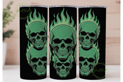 Green Flaming Skull 20oz Tumbler Wrap Sublimation PixelChick 